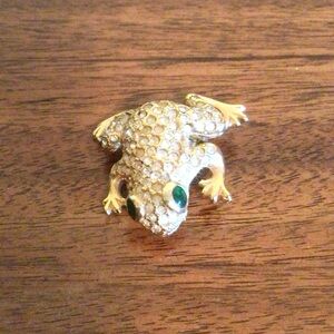 Frog Brooch with Green Eyes